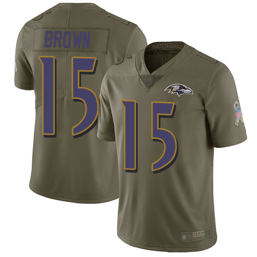 Baltimore Ravens Limited Olive Men Marquise Brown Jersey NFL Football #15 2017 Salute to Service